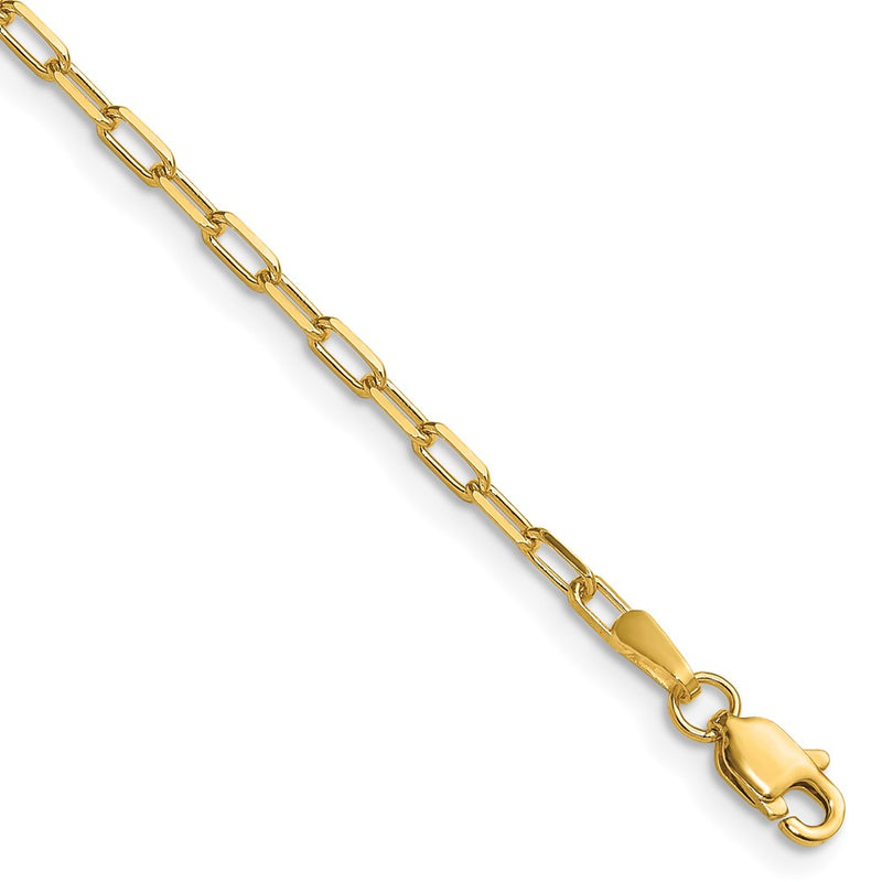 14K Yellow Gold 2.1mm Solid Beveled Paperclip Chain Bracelet