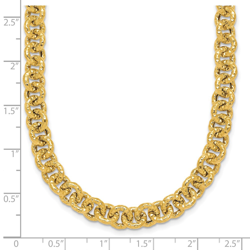 14K Yellow Gold Polished and Textured 7.3mm Cable Chain 18 Inch Necklace