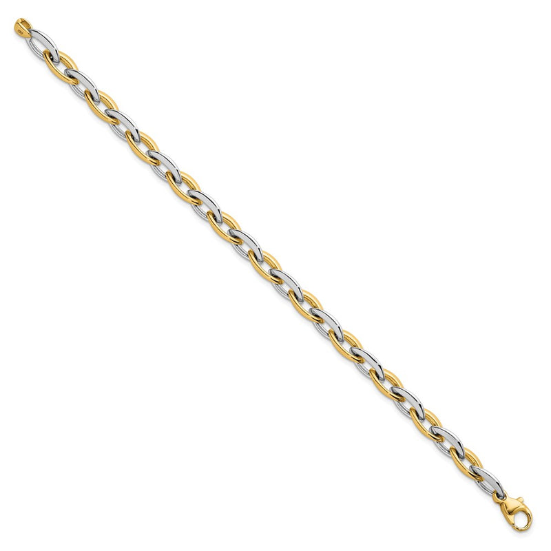 14K Two-Tone Gold Two-tone Polished 7mm Oval Link 7.25 Inch Bracelet