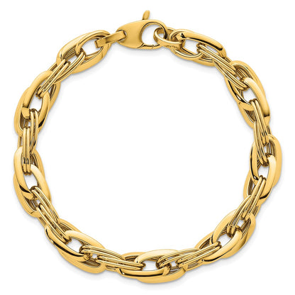 14K Yellow Gold Polished 8.2mm Lightweight Fancy Link Chain Bracelet
