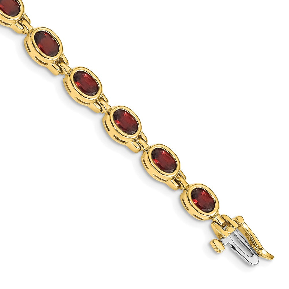14K Yellow Gold Complete Oval Garnet Bezel-set 7 Inch Bracelet