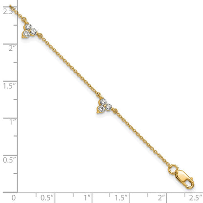 14K Yellow Gold Complete 5/8 carat Diamond 3-Stone Cluster 4-Station 7 Inch Bracelet