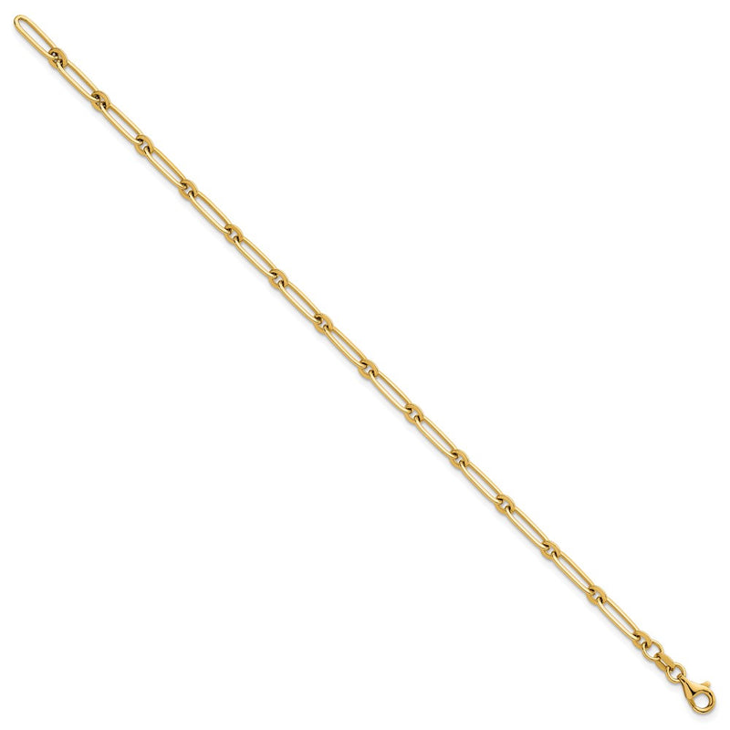 14K Yellow Gold Polished 3.75mm Paperclip and Round Link 7.25 Inch Bracelet