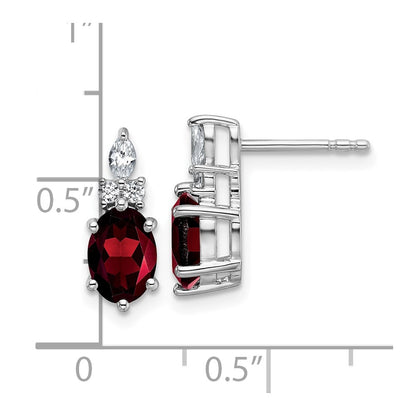 14K White Gold Diamond and 7x5 Oval January/Garnet Post Earrings