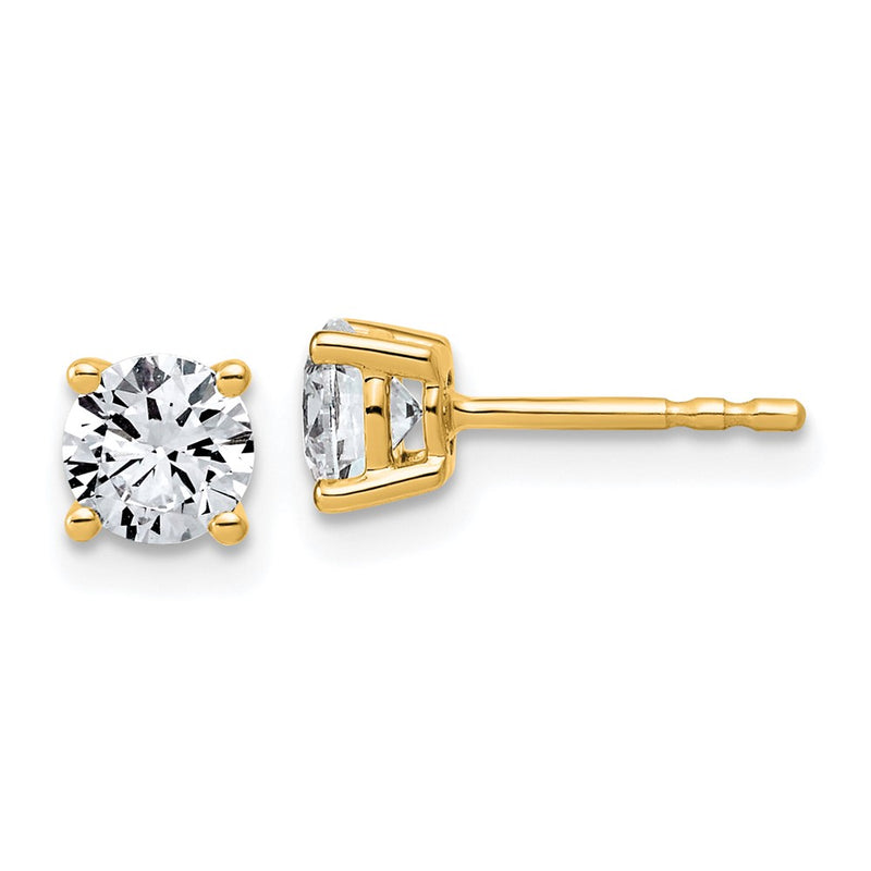 14K Yellow Gold 1 carat Lab Grown Diamond VS+ F+ Round Complete Four Prong Lightweight Stud Earrings