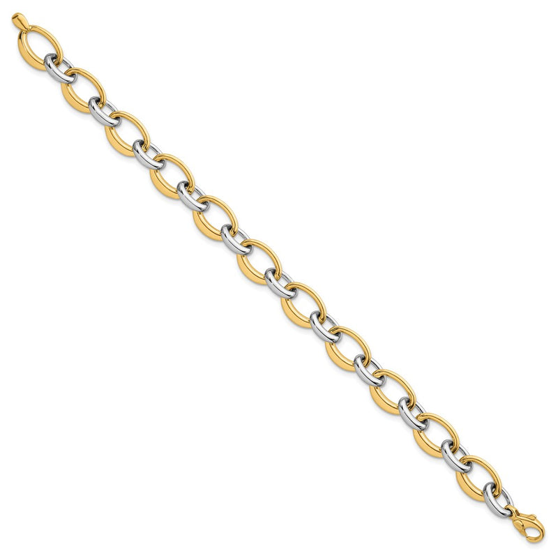 14K Two-Tone Gold Two Tone Polished 9.5mm Fancy Oval Link 7.5 Inch Bracelet