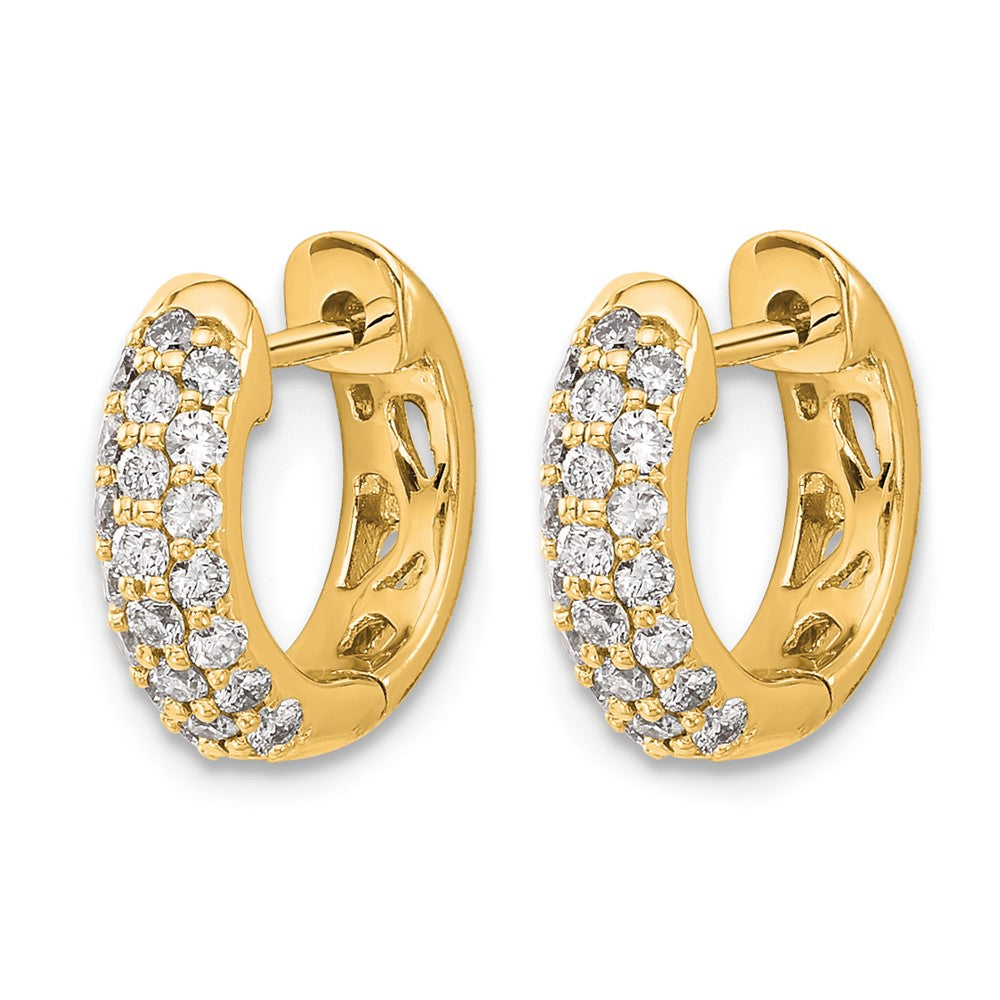 14K Yellow Gold 1/2 carat Diamond Pave Hinged Hoop Earrings