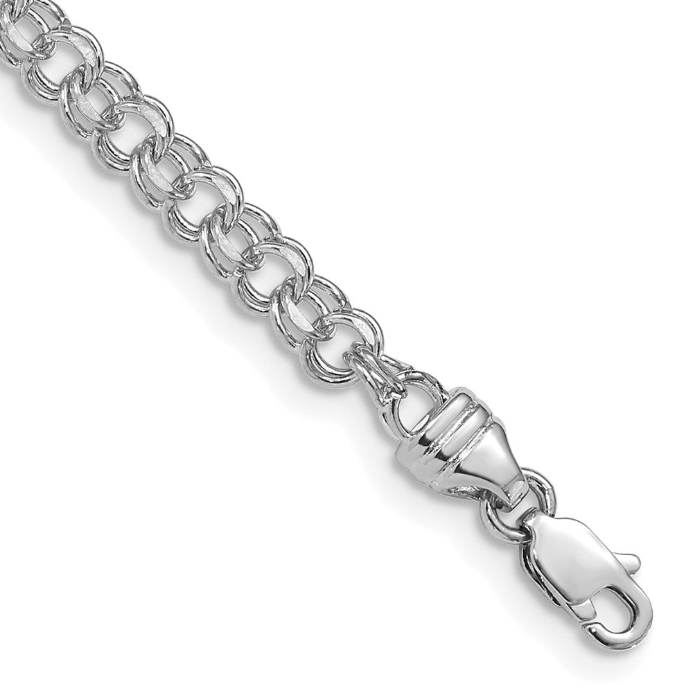 14K White Gold 3.75mm Diamond-cut Solid Heavy Double Link 8 Inch Charm Bracelet