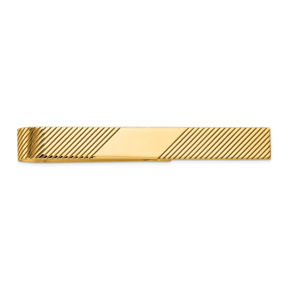 14K Yellow Gold Men's Grooved Engravable Tie Bar