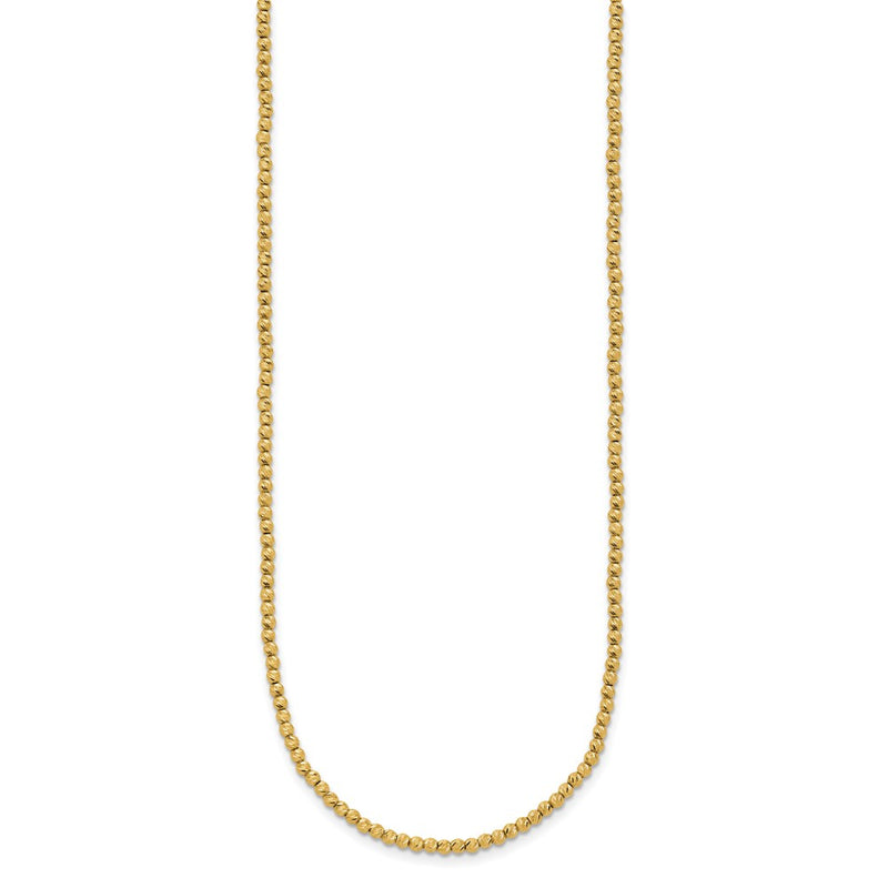14K Yellow Gold Polished and Diamond-cut Round Beaded 18 Inch Necklace