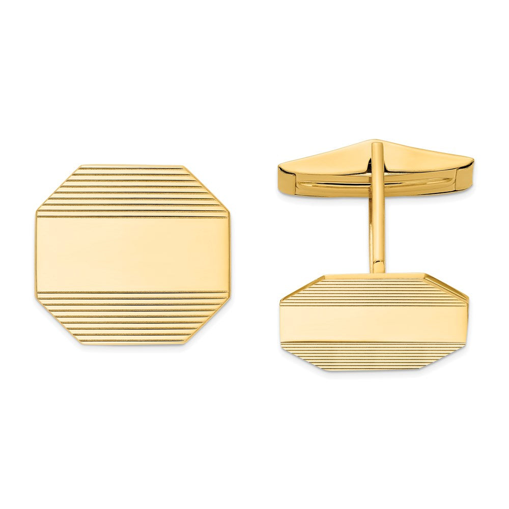 14K Yellow Gold Men's Rectangular Octagon w/ Line Design Cuff Links