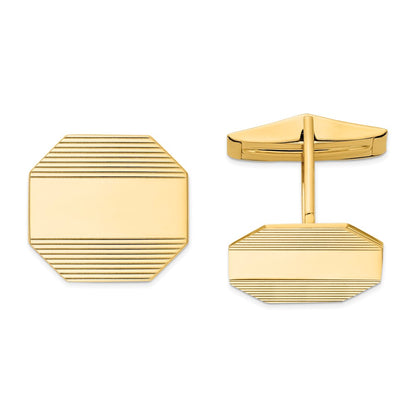 14K Yellow Gold Men's Rectangular Octagon w/ Line Design Cuff Links