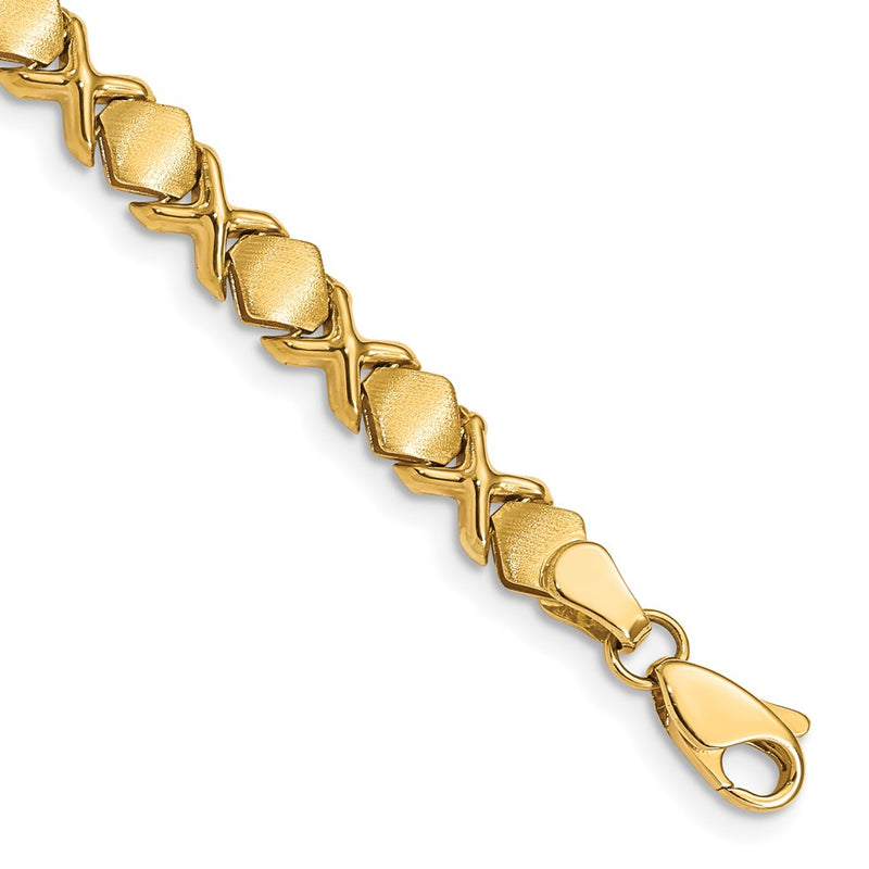 14K Yellow Gold Brushed and Polished -X-Design Stampato 7 Inch Bracelet