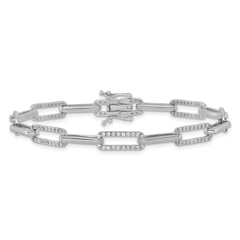 14K White Gold Polished Complete 1.4 carat Diamond Paperclip Link 7 Inch Bracelet
