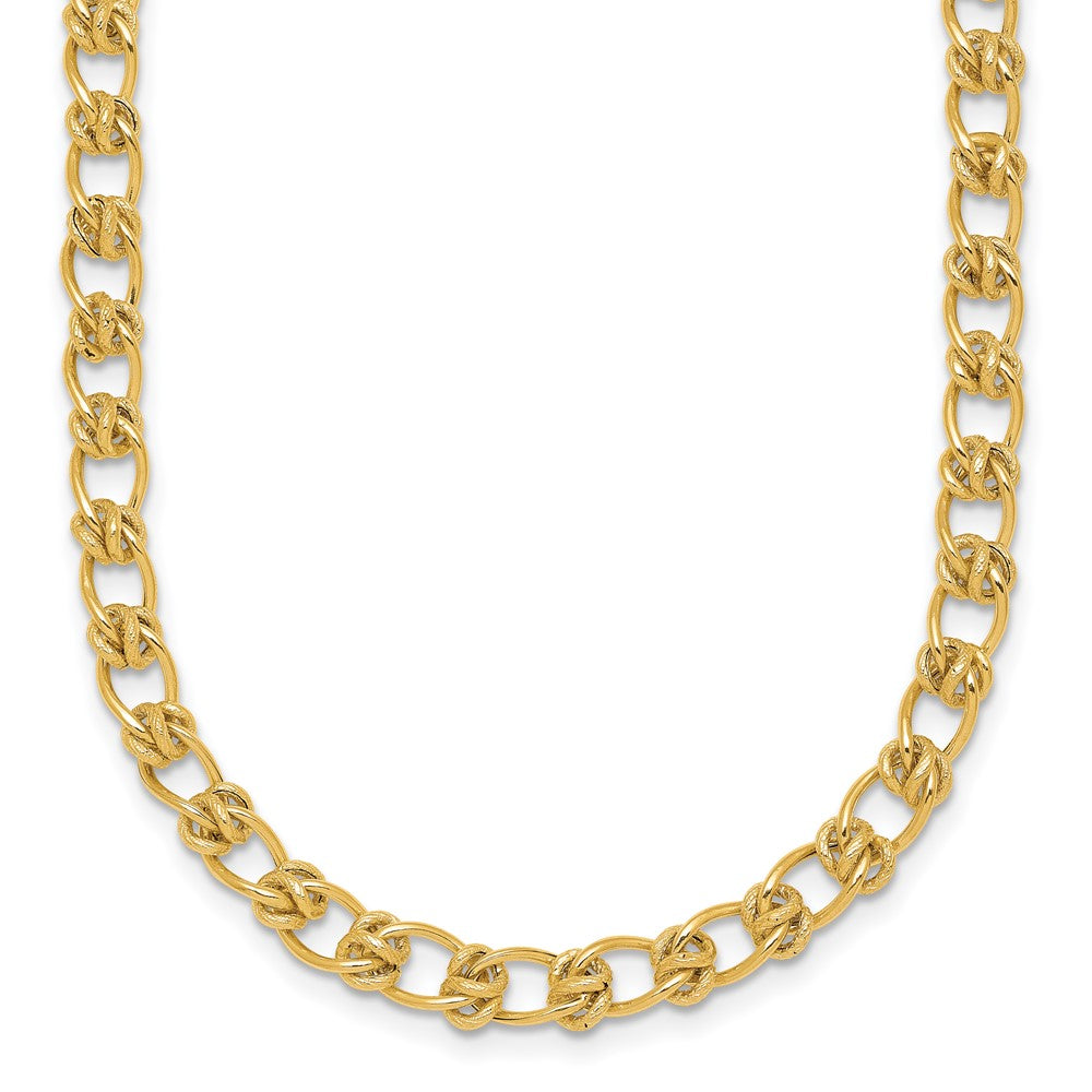 14K Yellow Gold Polished and Textured 5.0mm Fancy Knot Link 7.5 Inch Bracelet