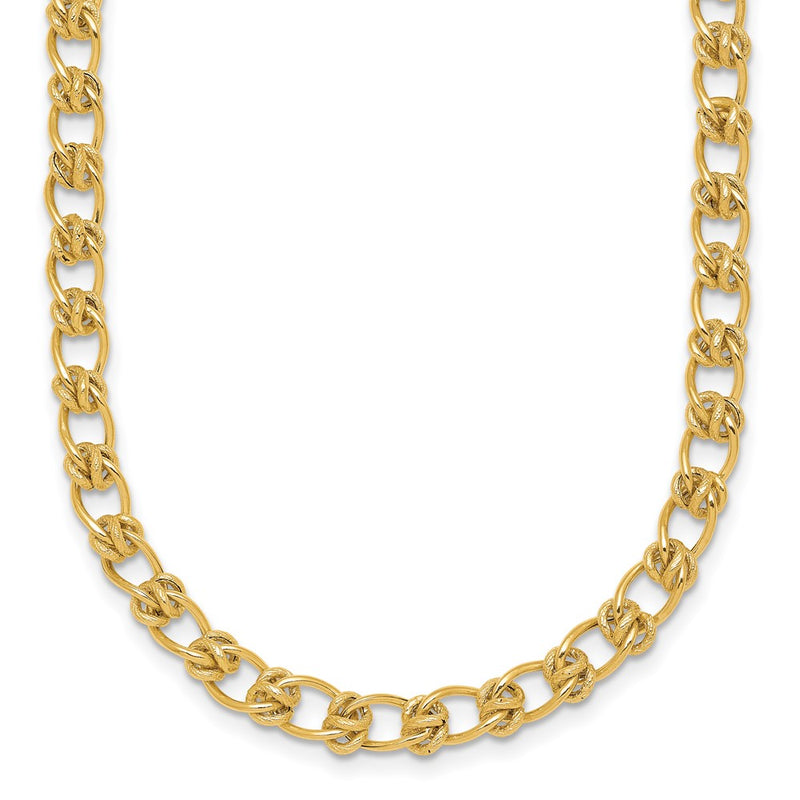 14K Yellow Gold Polished and Textured 5.0mm Fancy Knot Link 7.5 Inch Bracelet