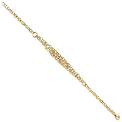 14K Yellow Gold Polished and Textured Fancy Cable with 3-Strand Center 7.5 Inch Bracelet Plus 0.5 Inch Extender