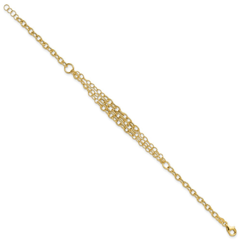 14K Yellow Gold Polished and Textured Fancy Cable with 3-Strand Center 7.5 Inch Bracelet Plus 0.5 Inch Extender