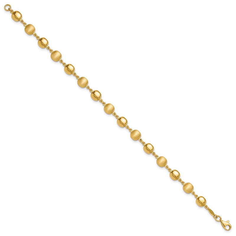 14K Yellow Gold Polished and Satin 5.5mm Puffed Circles 7.5 Inch Bracelet
