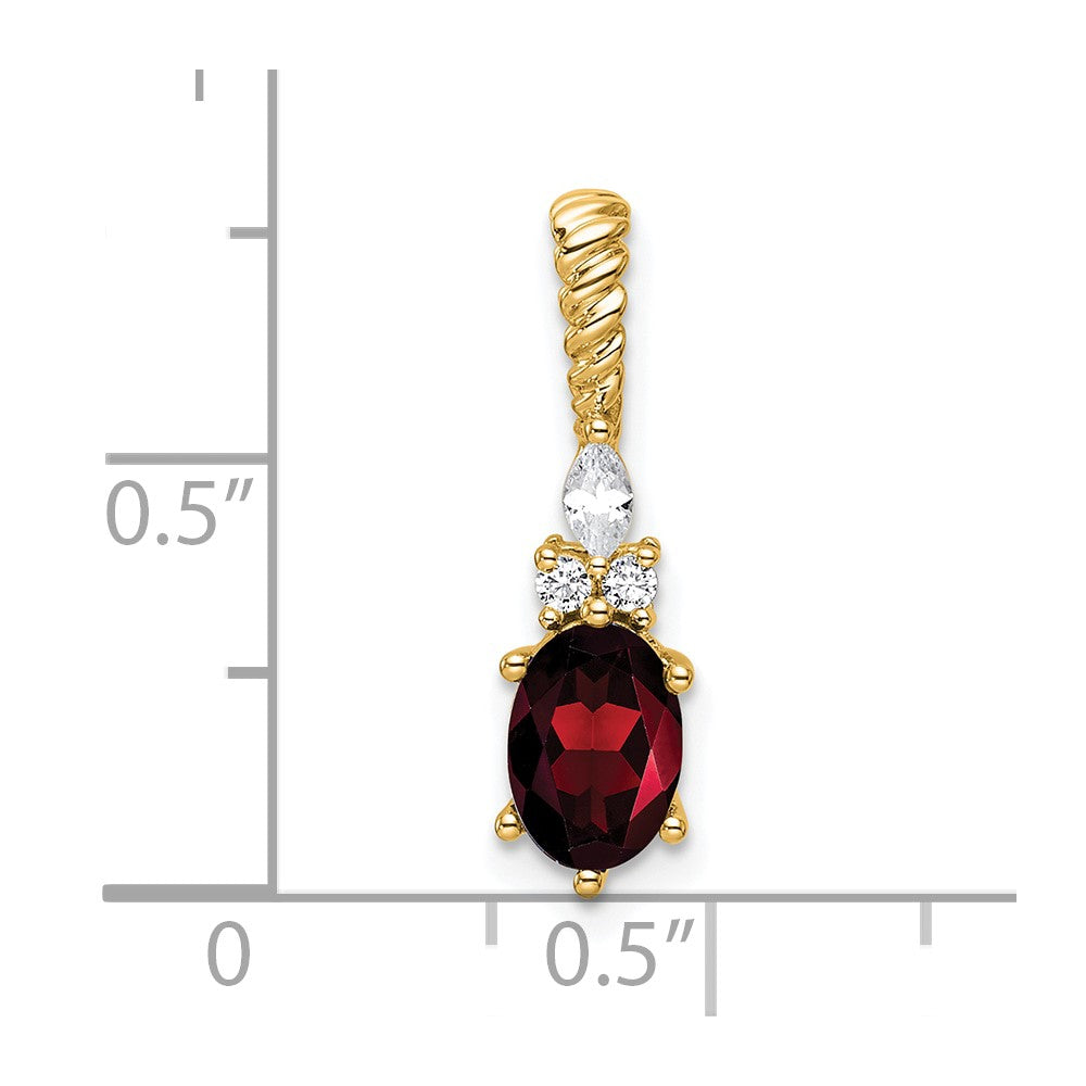 14K Yellow Gold Diamond and 7x5 Oval January/Garnet Twisted Chain Slide