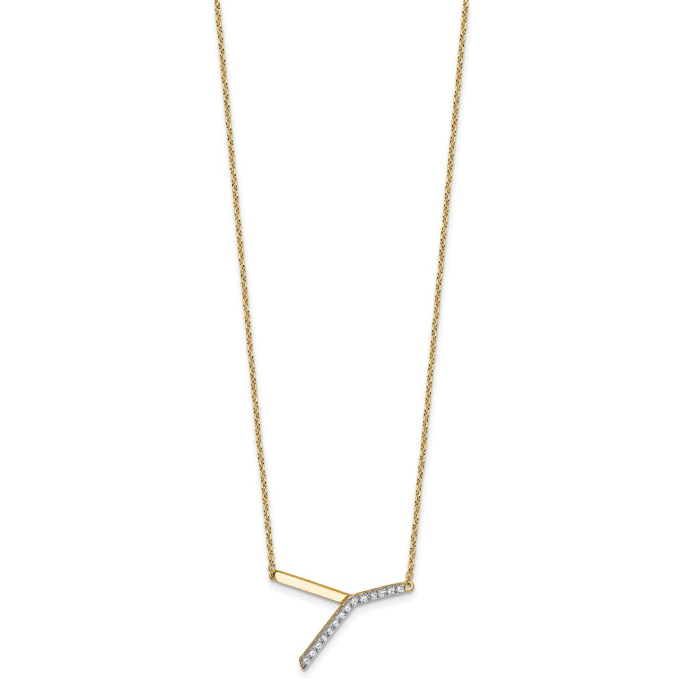 14K Yellow Gold Sideways Diamond Initial Y 18 Inch Necklace