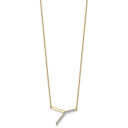 14K Yellow Gold Sideways Diamond Initial Y 18 Inch Necklace