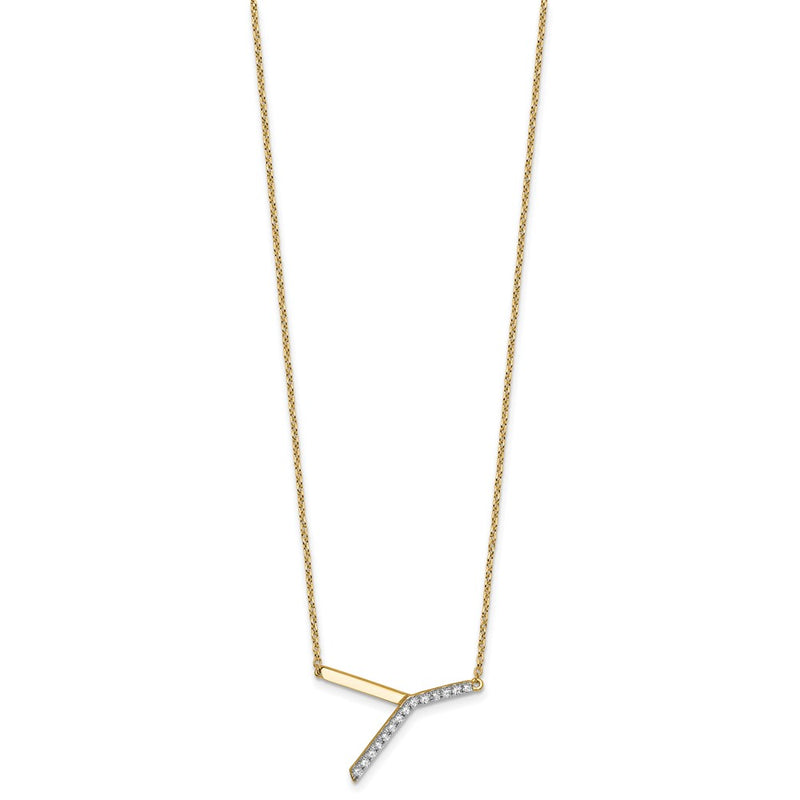 14K Yellow Gold Sideways Diamond Initial Y 18 Inch Necklace
