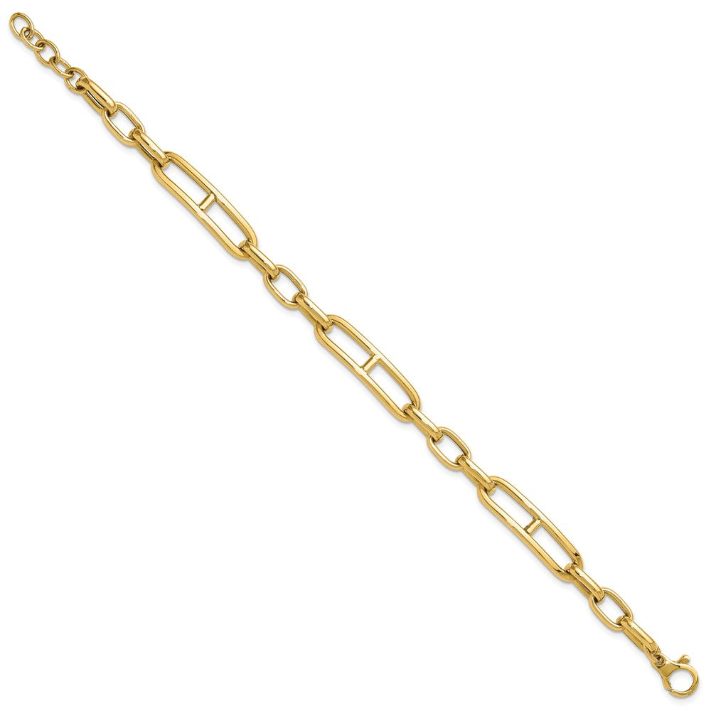 14K Yellow Gold Polished 7.4mm Fancy Open Link Cable 8 Inch Bracelet