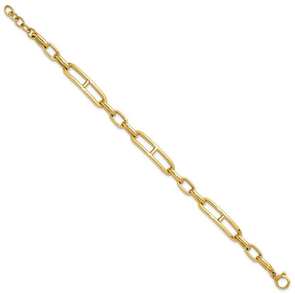14K Yellow Gold Polished 7.4mm Fancy Open Link Cable 8 Inch Bracelet