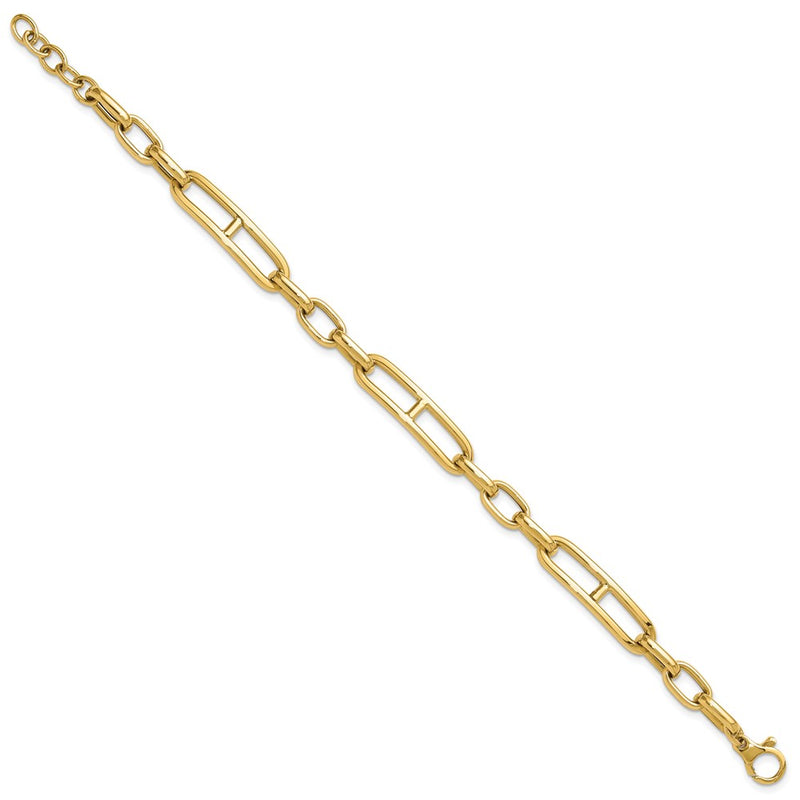 14K Yellow Gold Polished 7.4mm Fancy Open Link Cable 8 Inch Bracelet