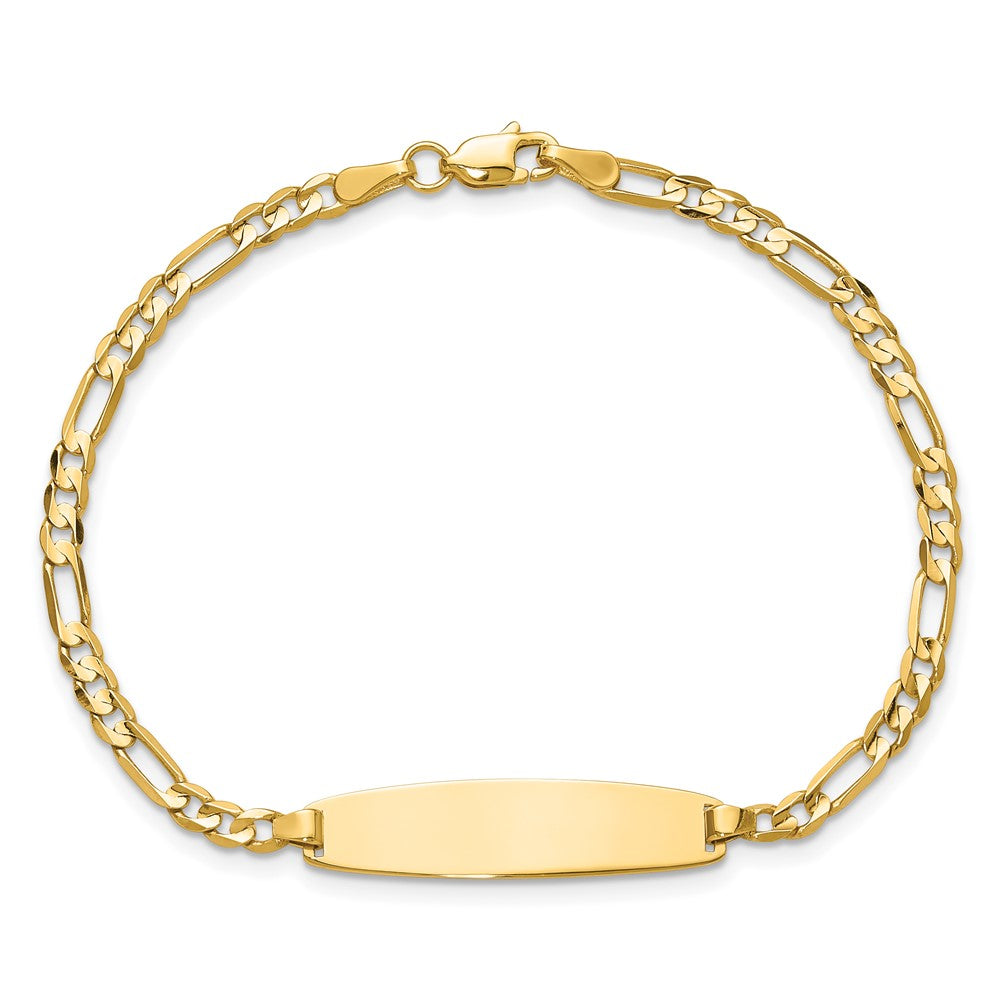 14K Yellow Gold Polished Solid Chain/Solid Plate 3.0mm Figaro Link 25.5x7.3mm Plate 8 Inch ID Bracelet
