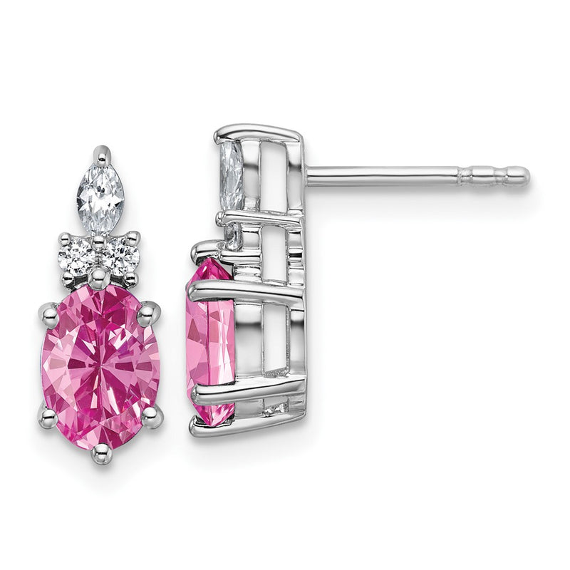 14K White Gold Diamond and 7x5 Oval October/Lab Created Pink Sapphire Post Earrings