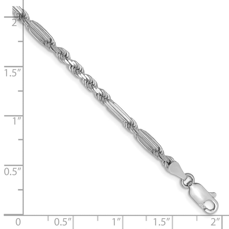 14K White Gold 3.0mm D/C Milano Rope 7 Inch Chain