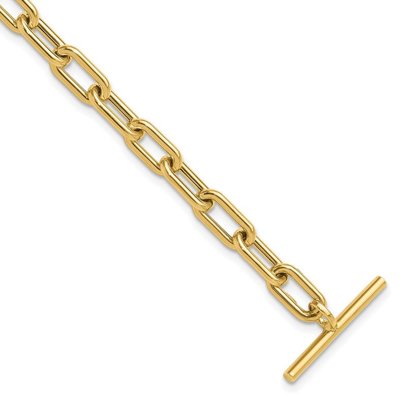 14K Yellow Gold Polished Fancy 5mm Oval Cable Link 7.5 Inch Toggle Bracelet
