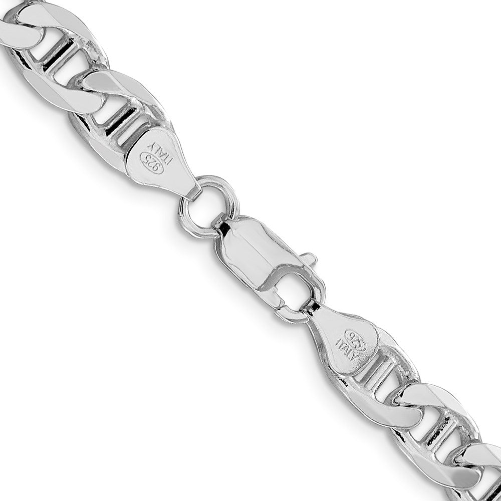Sterling Silver Rhodium-plated 7.5mm Figaro Anchor 24 Inch Chain