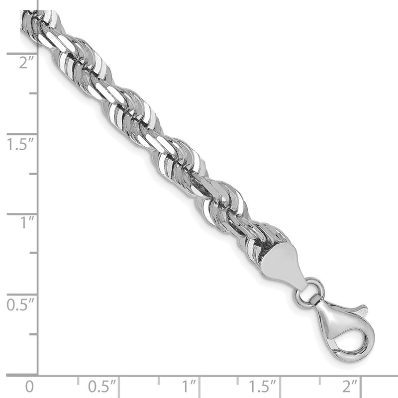 14K White Gold 6.5mm D/C Rope with Fancy Lobster Clasp Chain Bracelet