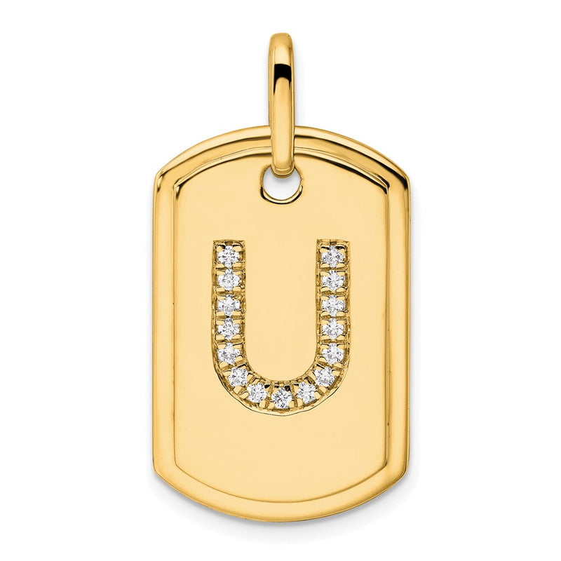 14K Yellow Gold Diamond Initial U Dog Tag Charm