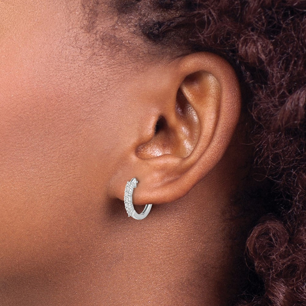 10K White Gold Diamond Hinged Hoop Earrings