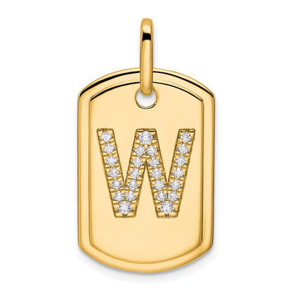 14K Yellow Gold Diamond Initial W Dog Tag Charm