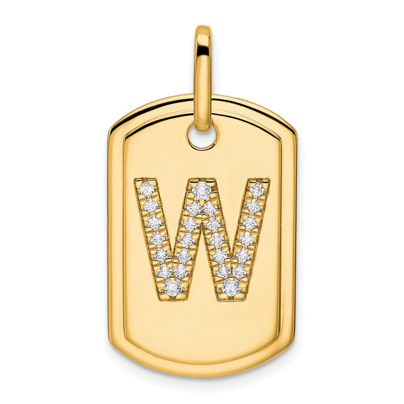 14K Yellow Gold Diamond Initial W Dog Tag Charm