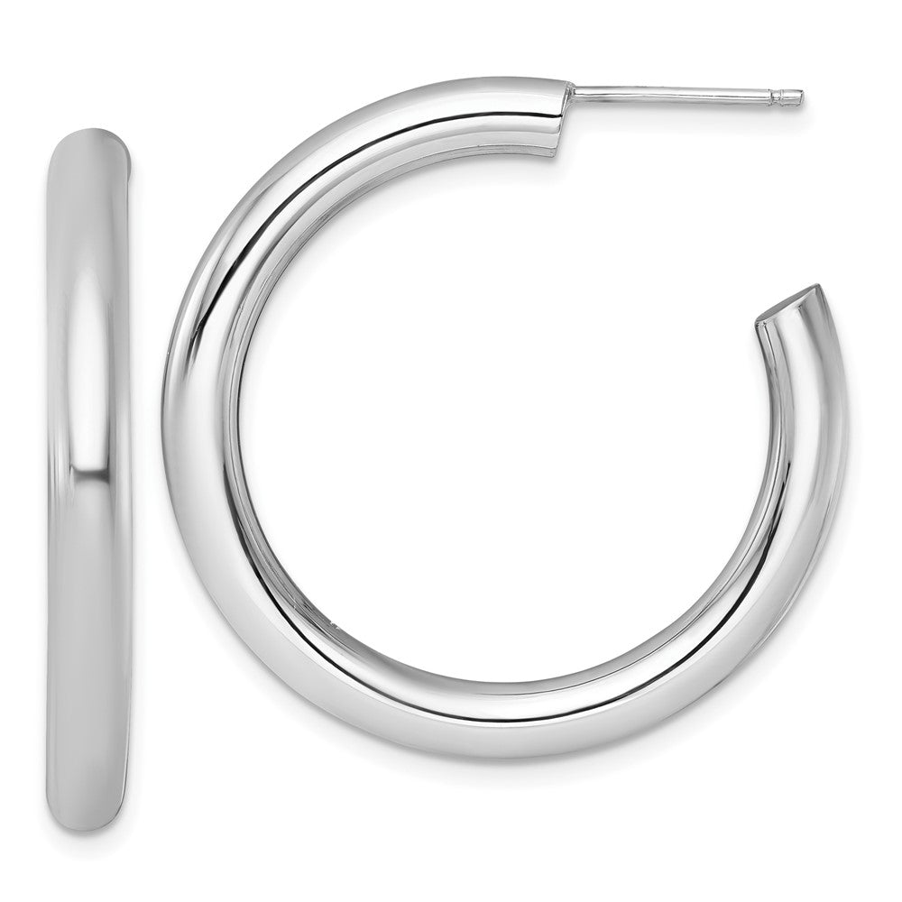 14K White Gold Polished 4.0 x 35mm Tube C-Hoop Post Earrings