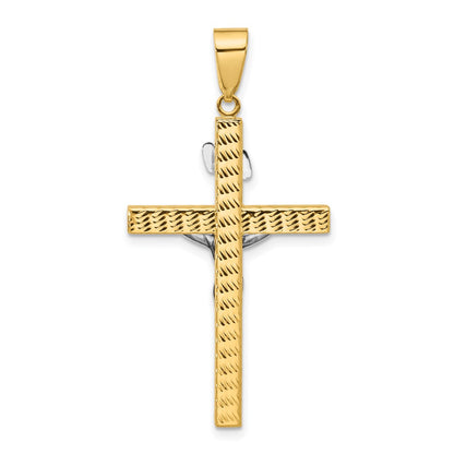 14K Two-Tone Gold Two-tone Polished and Diamond-cut Crucifix Pendant