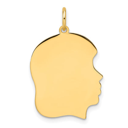 14K Yellow Gold Plain Medium .018 Gauge Facing Right Engravable Girl Head Charm