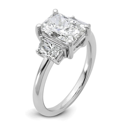 14K White Gold 3/4 carat Lab Grown Diamond VS+ F+ Trapezoid 2 carat Radiant Center Semi Mount Three Stone Engagement Ring
