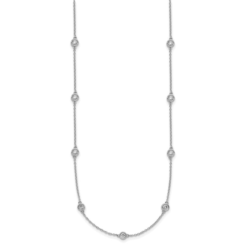 14K White Gold Complete 3/4 carat Bezel-set Diamond and Cable Chain 13-Station 16 Inch Necklace