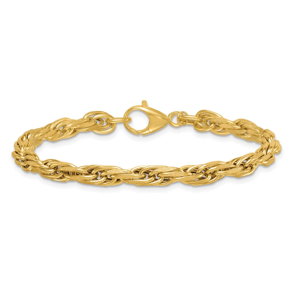14K Yellow Gold Polished And Textured 4.5mm Flat Rope Chain 7.5 Inch Bracelet