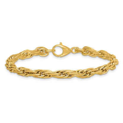 14K Yellow Gold Polished And Textured 4.5mm Flat Rope Chain 7.5 Inch Bracelet