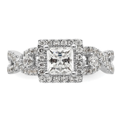 14K White Gold Halo Plus (Holds 3/4 carat (5.00mm) Princess Center) 3/4 carat Diamond Semi-Mount Engagement Ring