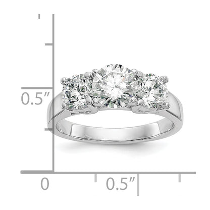 14K White Gold 3-Stone Peg Set Center Semi-mount Diamond Engagement Ring