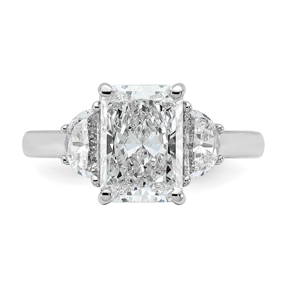 14K White Gold 5/8 carat Lab Grown Diamond VS+ F+ Half Moon 2 1/2 carat Radiant Center Semi Mount Engagement Ring